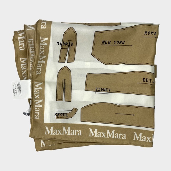 MAX MARA WOMEN'S WHITE AND NUDE CITY NAME PRINT SCARF - Picture 1 of 5